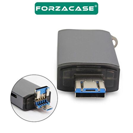 Forzacase USB 3.0 Type C Micro USB Kart Okuyucu 3in1 USB OTG SD/TF - FC447