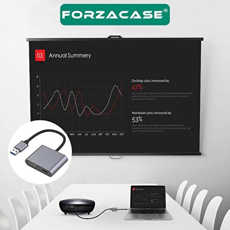 Forzacase 2in1 USB TO HDMI VGA Adaptör 1080P Görüntü Aktarıcı Kablo Adaptör - FC452