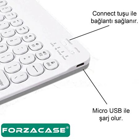 Forzacase Tablet ve Telefonlar için Yuvarlak Tuşlu Bluetooth Klavye ve Mouse Seti Beyaz FC465