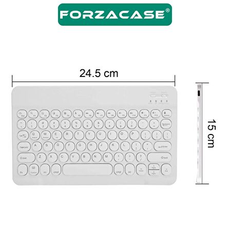 Forzacase Tablet ve Telefonlar için Yuvarlak Tuşlu Bluetooth Klavye ve Mouse Seti Beyaz FC465