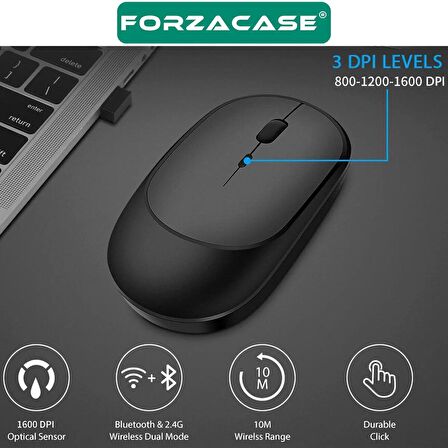  Forzacase 1600 DPI Şarj Edilebilir 2.4 GHz Bluetooth Kablosuz Mouse - FC474