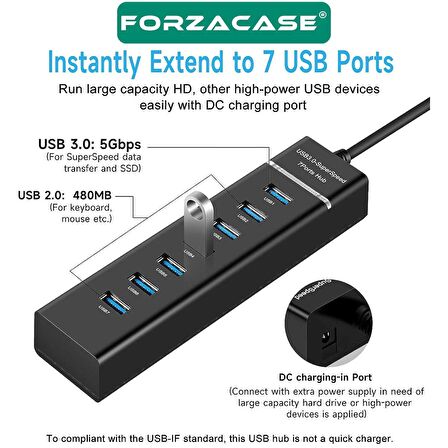 Forzacase USB 3.0 to USB 2.0 Port Çoğaltıcı Hub 7in1 OTG Adaptör 7li USB Çoklayıcı - FC478