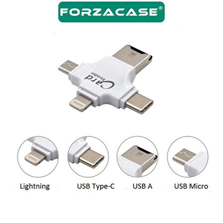 Forzacase 4in Lightning + MicroUSB + Type-C TF Kart Okuyucu Adaptör Reader - FC491