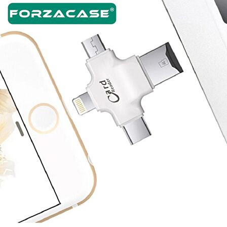 Forzacase 4in Lightning + MicroUSB + Type-C TF Kart Okuyucu Adaptör Reader - FC491