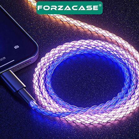 Forzacase Lightning to USB 6A 66W PD RGB Işıklı Hızlı Şarj ve Data Kablosu 1 metre - FC493