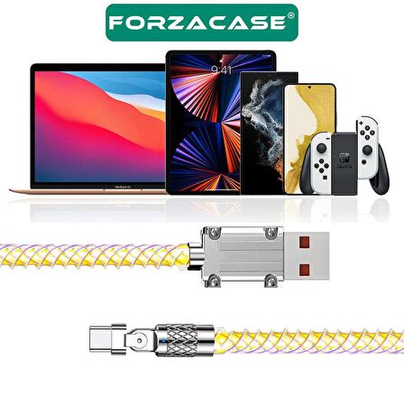 Forzacase Lightning to USB 6A 66W PD RGB Işıklı Hızlı Şarj ve Data Kablosu 1 metre - FC493