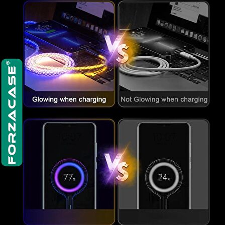 Forzacase Lightning to USB 6A 66W PD RGB Işıklı Hızlı Şarj ve Data Kablosu 1 metre - FC493