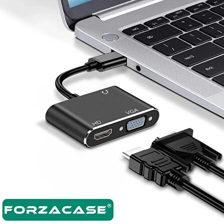 Forzacase USB 3.0 to HDMI VGA Çevirici 3.5mm Aux Destekli Adaptör Görüntü ve Ses Aktarıcı - FC498