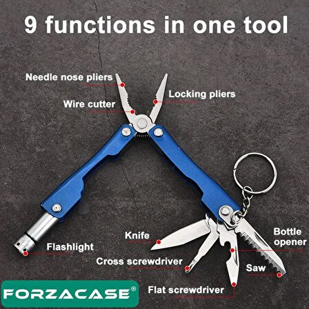 Forzacase Çok Amaçlı 9in1 Katlanabilir Mini Pense Çok Fonksiyonlu Katlanır Metal Çakı - FC505