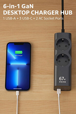 Priz + 45W Süper Hızlı - 67W Turbo Hızlı Priz Çoklayıcı Uzatma Kablosu 1.5 metre