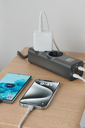 Priz + 45W Süper Hızlı - 67W Turbo Hızlı Priz Çoklayıcı Uzatma Kablosu 1.5 metre