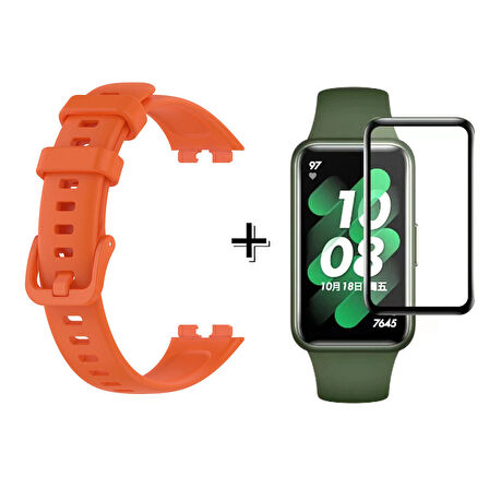 Forzacase Huawei Band 8 ile uyumlu Silikon Kordon Kayış + Ekran Koruma Filmi - FC541