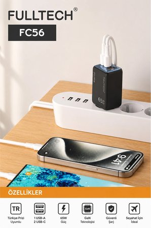 65W GaN Hızlı Şarj Adaptörü 2 USB-C+1 USB-A PD PPS Çoklu Telefon Tablet Uyumlu Seyahat Şarj Cihazı