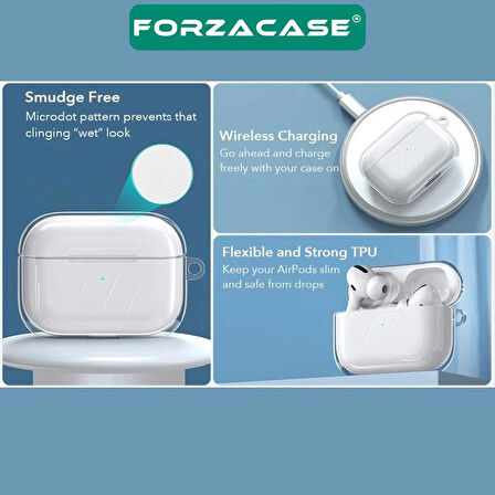 Forzacase Airpods Pro 2 uyumlu Şeffaf Anahtar Askılıklı Bluetooth Kulaklık Kılıfı - FC567