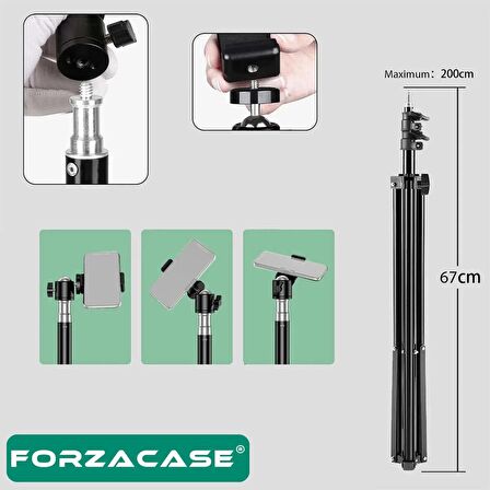 Forzacase Huawei Honor Telefonlar ile uyumlu Bluetooth Kumandalı Alüminyum Tripod 200 cm FC576