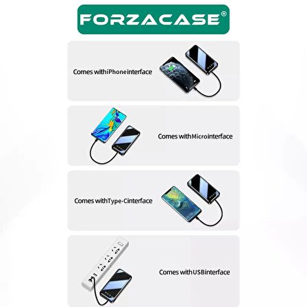 Forzacase 10000 Mah Powerbank LED Panelli Çift Usb Çıkışlı Type-C Micro USB Lightning Kablolu FC580