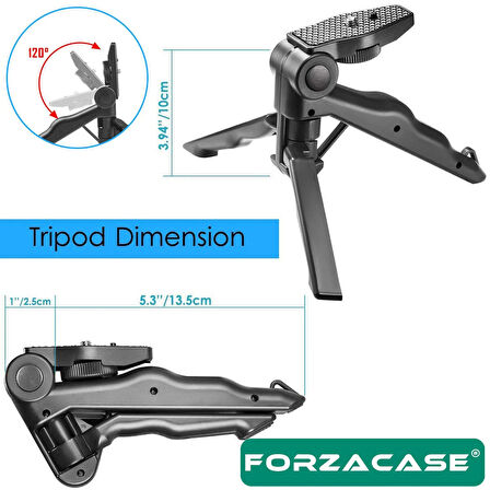 Forzacase 3 Ayak Mini Kamera Tripodu + Döner Başlık Tablet ve Telefon Tutucu - FC670