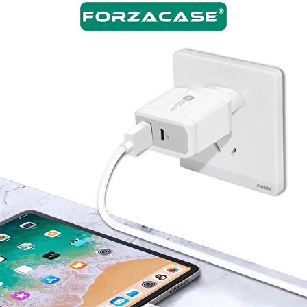 Forzacase Çift Girişli 18W USB-C Güç Adaptörü Apple iOS Android uyumlu PD Adaptör - FC693