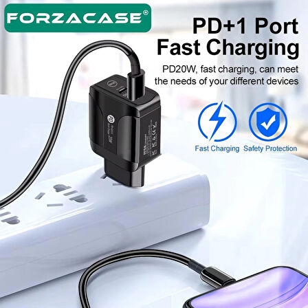 Forzacase Çift Girişli 18W USB-C Güç Adaptörü Apple iOS Android uyumlu PD Adaptör - FC693