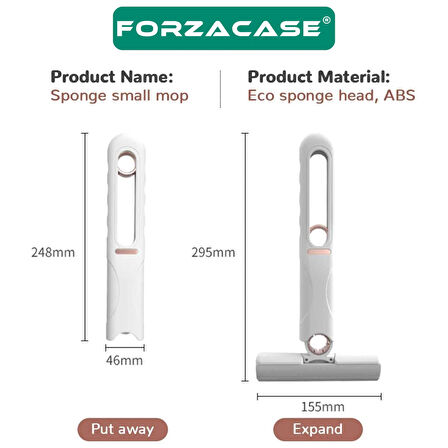 Forzacase Taşınabilir Kendinden Sıkmalı Mini Temizlik Paspası Mutfak/Araba/Banyo/Cam - FC708