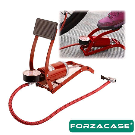 Forzacase 100 PSI Basınç Göstergeli Araba Bisiklet Motor Lastik Ayak Pompası - FC718