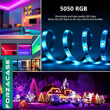 Forzacase USB Uzaktan Kumandalı RGB LED 5 Metre Şerit Gökkuşağı Işık Şeridi Led Işığı - FC724