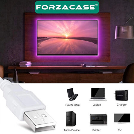 Forzacase USB Uzaktan Kumandalı RGB LED 5 Metre Şerit Gökkuşağı Işık Şeridi Led Işığı - FC724