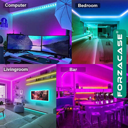 Forzacase USB Uzaktan Kumandalı RGB LED 5 Metre Şerit Gökkuşağı Işık Şeridi Led Işığı - FC724