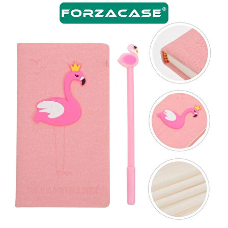 Forzacase Flamingo Desenli Defter + Flamingo Tükenmez Kalem - FC726