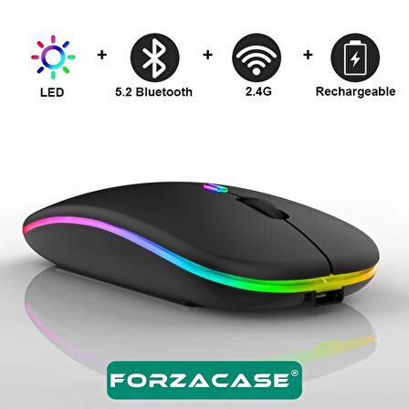 Forzacase 1600 DPI Şarj Edilebilir 2.4 GHz RGB Bluetooth Kablosuz Mouse - FC750B