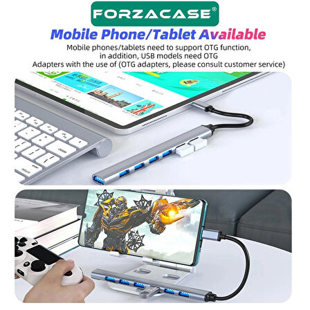 Forzacase USB 2.0 to USB/Type-C Port Çoğaltıcı Hub 7in1 OTG Adaptör 6lı USB Çoklayıcı - FC751