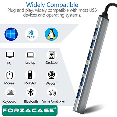 Forzacase USB 2.0 to USB/Type-C Port Çoğaltıcı Hub 7in1 OTG Adaptör 6lı USB Çoklayıcı - FC751