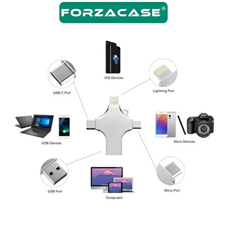 Forzacase Micro USB Type-C Lightning to 4 in 1 OTG USB Çevirci Adaptör - FC754