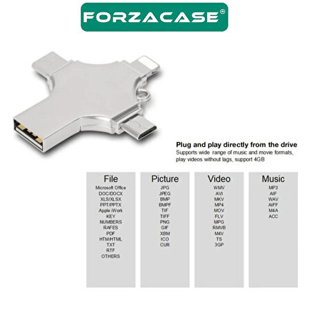 Forzacase Micro USB Type-C Lightning to 4 in 1 OTG USB Çevirci Adaptör - FC754