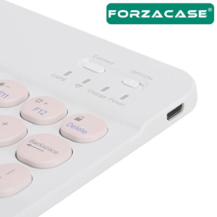 Forzacase Tablet ve Telefonlar için Şarjlı Yuvarlak Tuşlu Bluetooth Kablosuz Klavye - FC756