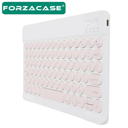 Forzacase Tablet ve Telefonlar için Şarjlı Yuvarlak Tuşlu Bluetooth Kablosuz Klavye - FC756