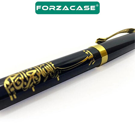 Forzacase Besmele İşlemeli Kutulu Metal Roller Kalem Siyah Gold - FC761