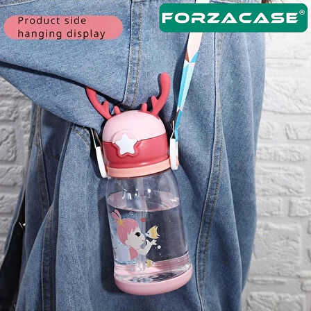 Forzacase Çoçuklar için Geyikli Suluk (BPA FREE) Askılıklı Suluk Matara 500 ml - FC765