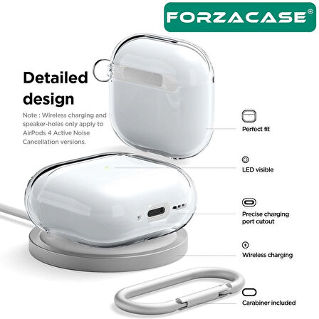 Forzacase Airpods 4 uyumlu Şeffaf Anahtar Askılıklı Bluetooth Kulaklık Kılıfı - FC792