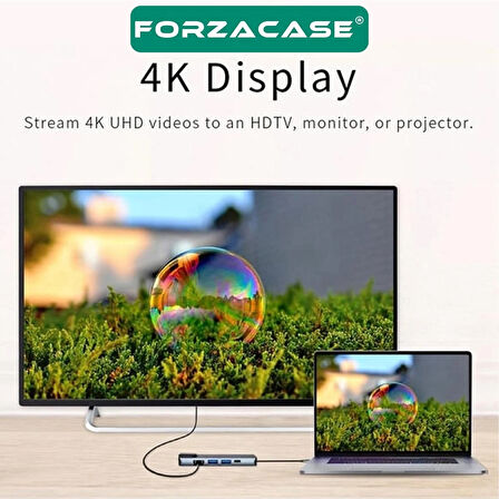 Forzacase Notebook Macbook Type-C Görüntü Aktarıcı 5in1 Ethernet USB HDMI Çevirici Hub HDTV FC799