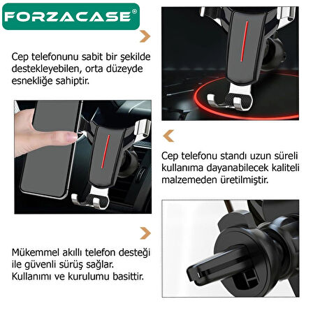 Forzacase 360 Derece Dönebilen Havalandırmadan Bağlantılı 3 Kollu Araç İçi Telefon Tutucu - FC806