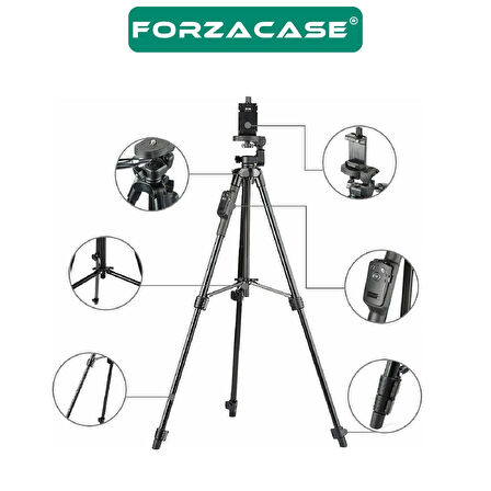 Forzacase 150 cm Bluetooth Kumandalı Profesyonel Kamera DSLR Telefon Tutuculu Çantalı Tripod - FC813