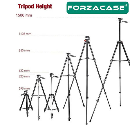 Forzacase 150 cm Bluetooth Kumandalı Profesyonel Kamera DSLR Telefon Tutuculu Çantalı Tripod - FC813