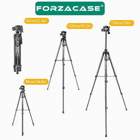 Forzacase 155 cm Bluetooth Kumandalı Profesyonel Kamera DSLR Telefon Tutuculu Çantalı Tripod - FC814