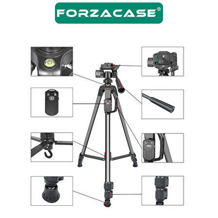 Forzacase 155 cm Bluetooth Kumandalı Profesyonel Kamera DSLR Telefon Tutuculu Çantalı Tripod - FC814