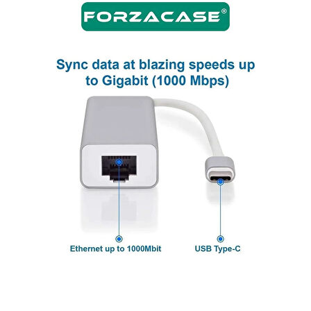 Forzacase Notebook Macbook için Type-C Ethernet 3 Port USB 3.0 Çevirici Hub Adaptör - FC823