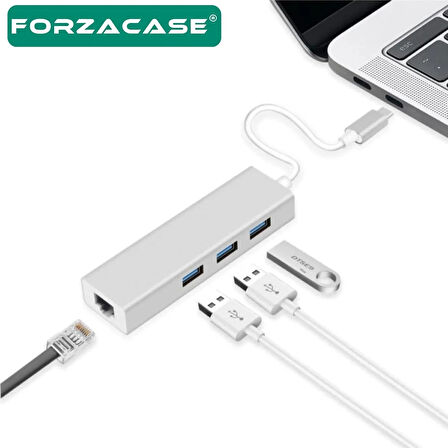 Forzacase Notebook Macbook için Type-C Ethernet 3 Port USB 3.0 Çevirici Hub Adaptör - FC823