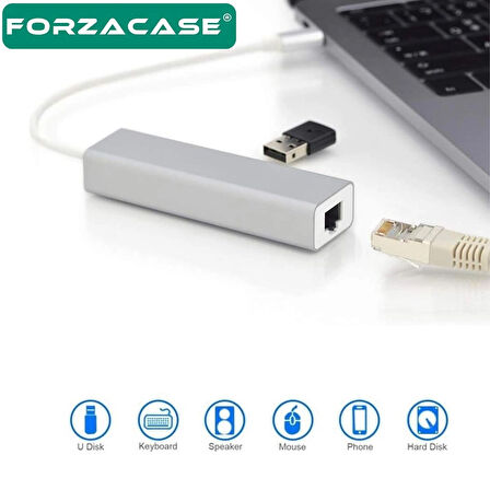 Forzacase Notebook Macbook için Type-C Ethernet 3 Port USB 3.0 Çevirici Hub Adaptör - FC823