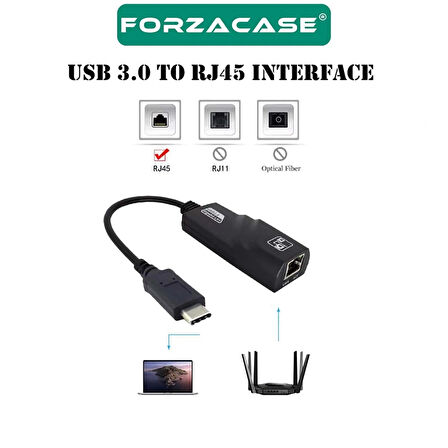 Forzacase Notebook Macbook için Type-C to RJ45 Gigabit Ethernet Adaptörü - FC824