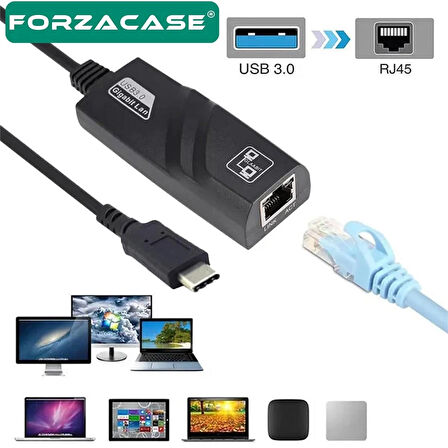 Forzacase Notebook Macbook için Type-C to RJ45 Gigabit Ethernet Adaptörü - FC824